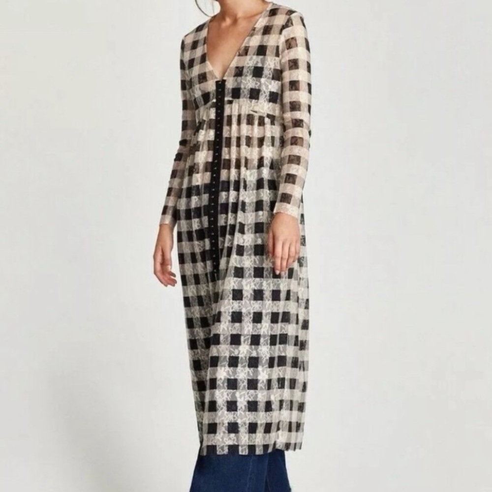 NWOT - Zara Checkered Lace Tunic Duster
